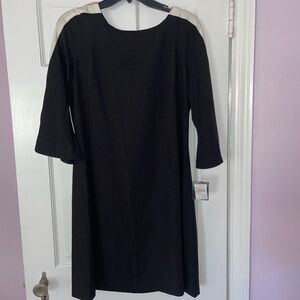 Gabby Skye Size 14 Brand New Black White and Pink Knee Length With Bell Sleeves